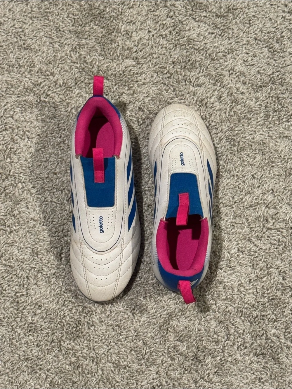 Adidas Kids Soccer Cleats Youth Goletto IX Size 1.5 White Blue Pink Slip On